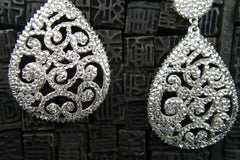 Roni Blanshay Open Lace Drop Crystal Earrings in Clear