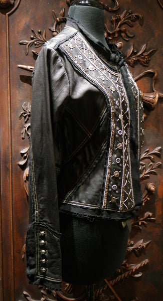 Raw 7 Embellished Black Leather Jacket