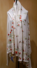 Flying Fig Embroidered Silk Chiffon Scarf with Poppies