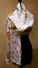 Flying Fig Hand Embroidered and Beaded Silk Scarf - Turning Ferns