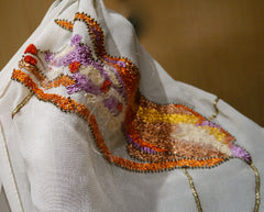 Flying Fig Hand Embroidered and Beaded Silk Scarf - Turning Ferns