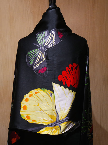 Moo Roo Silk Charmeuse and Velvet Wrap with Butterflies