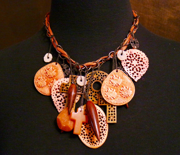 Chan Luu Carved Resin and Horn Charm Necklace