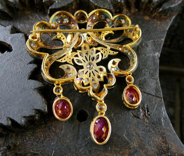 Antique Georgian Brooch/Pin with Diamonds and Rubies