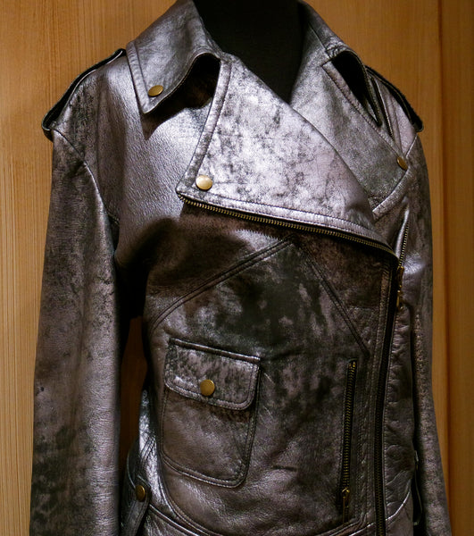 Jenny Packham Silver Leather Motorcycle Jacket