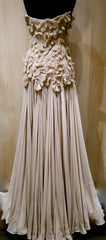 Jenny Packham Pearl Chiffon Gown with Ruched Bodice and Diagonal Back Zipper