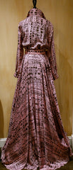 Jenny Packham Pink and Coco Brown Croc Printed Silk Belted Floor Length Shirt Dress