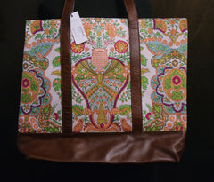 James Coviello Print and Leather Tote Bag