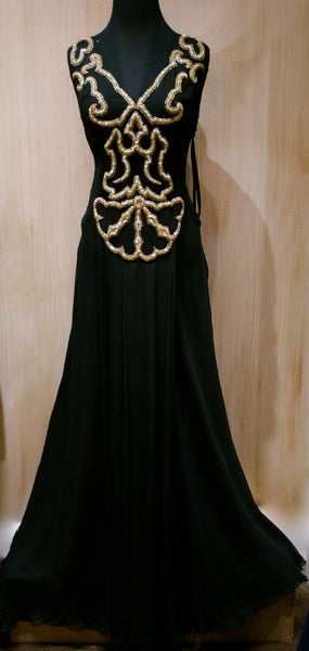 Jenny Packham Black Silk Gown with Gold Embroidered Detailing | CHURCHILL in FAIRWAY Jenny Packham Black Silk Gown with Gold Embroidered Detailing | CHURCHILL in FAIRWAY