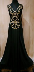 Jenny Packham Black Silk Gown with Gold Embroidered Detailing