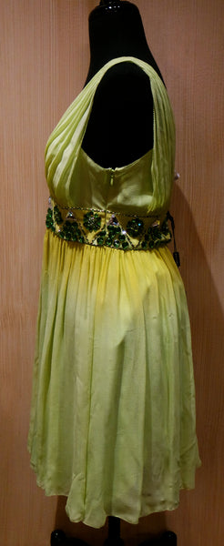 Jenny Packham Jeweled Lime Ombre Silk Chiffon and Jeweled Dress