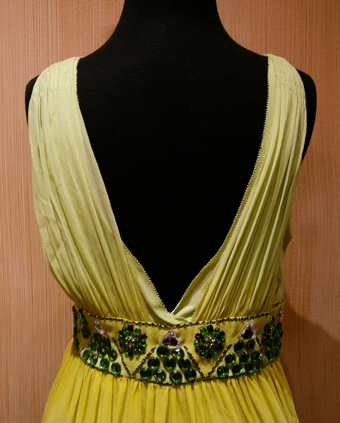 Jenny Packham Jeweled Lime Ombre Silk Chiffon and Jeweled Dress