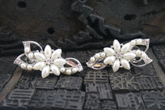 Pair of Pearl Floral and Rhinestone Hair Clasps