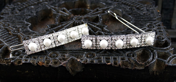 Pearl and Rhinestone Grid Hair Clips