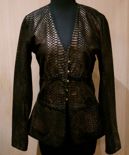 NV Black/Bronze Suede Jacket with Python Embossed Print