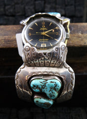 Vintage Southwestern Silver and Turquoise Watchband