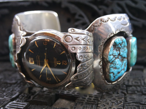 Vintage Southwestern Silver and Turquoise Watchband