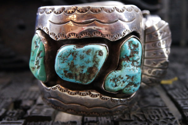Vintage Southwestern Silver and Turquoise Watchband