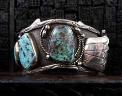 Vintage Southwestern Silver and Turquoise Curved Watchband