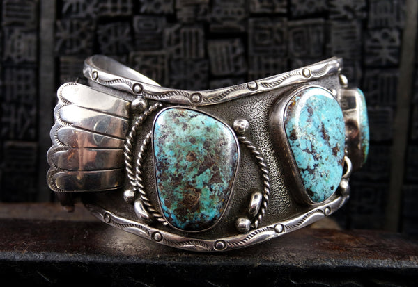 Vintage Southwestern Silver and Turquoise Curved Watchband