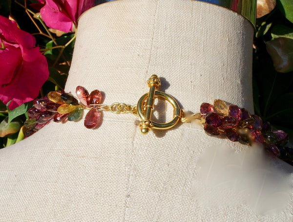 Churchill Private Label Three Strand Briolette Tourmaline Necklace with 22K Yellow Gold