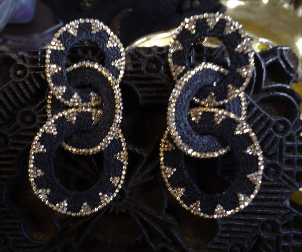 Roni Blanshay Multi Circle Drop Earring in Black Mesh and Gold Crystals