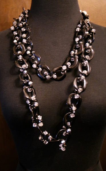 Erickson Beamon Black Chain Link Necklace with Crystals