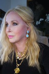 Roni Blanshay Two Drop Turquoise Slice Earring with Gold Crystals