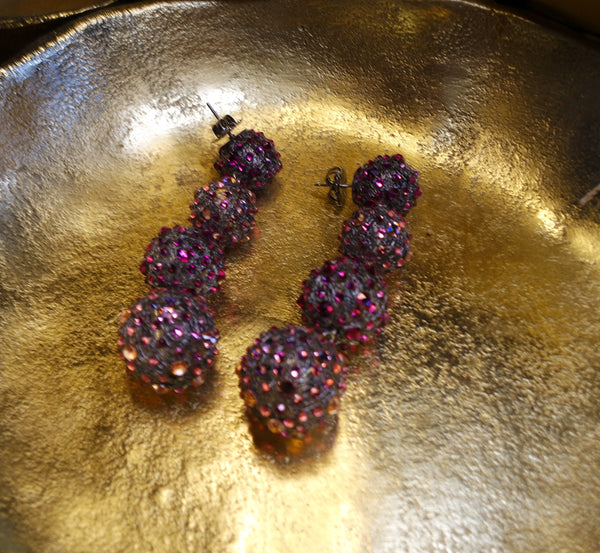 Roni Blanshay Cascading Mesh Crystal Ball Earrings in Fuschia