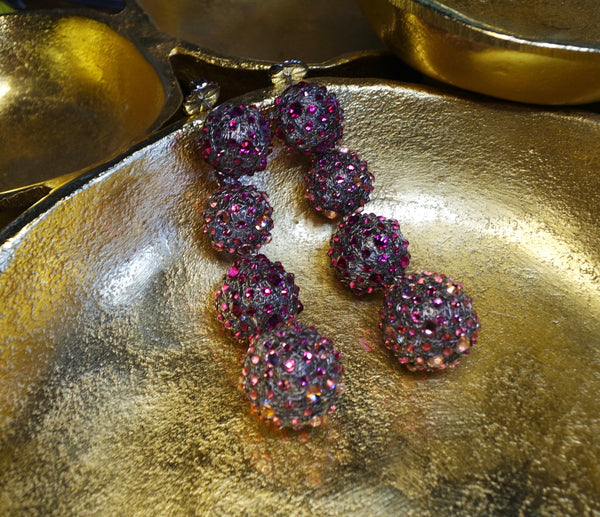 Roni Blanshay Cascading Mesh Crystal Ball Earrings in Fuschia
