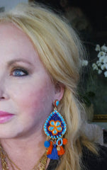 Roni Blanshay Turquoise Drop Earrings with Tassels and Pompoms