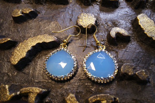 Roni Blanshay Oval Stone Drop Earring with Gold Swarovski Crystals