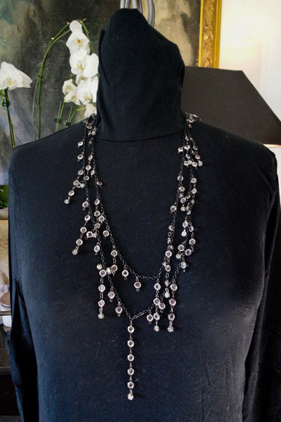 Roni Blanshay Chain Necklace Dripping with Crystal Fringe