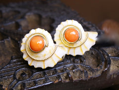 Mazza 14K YG Shell and Coral Earrings