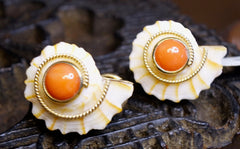 Mazza 14K YG Shell and Coral Earrings