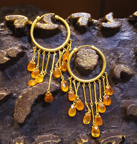 Aman 22K Yellow Gold and Orange Garnet Hoop Earrings