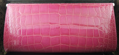 Suarez Hot Pink Alligator Clutch with Wooden Clasp, Chain Strap