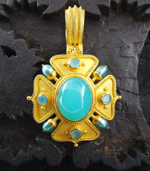Carolyn Tyler 22K Yellow Gold/Peruvian Opal/ Pearl Pendant and Brooch
