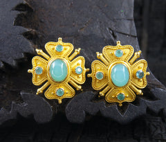 Carolyn Tyler 22K Yellow Gold and Peruvian Opal Earrings