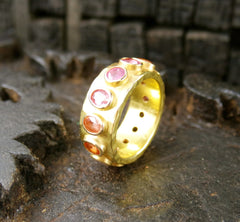 Annie Fensterstock 18K Yellow Gold Asmara Ring with Pink and Orange Sapphires