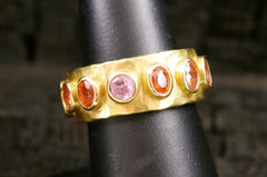 Annie Fensterstock 18K Yellow Gold Asmara Ring with Pink and Orange Sapphires