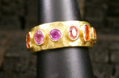 Annie Fensterstock 18K Yellow Gold Asmara Ring with Pink and Orange Sapphires