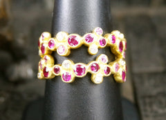 Annie Fensterstock 18K Yellow Gold  Ruby Pink Sapphire and Diamond Vega Ring