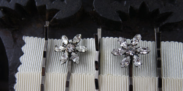 Jennifer Behr Set of Five Blossom Crystal Bobby Pins in Gunmetal Finish