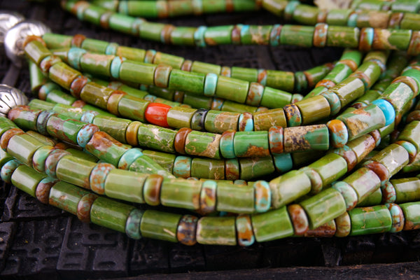 Southwestern Green Turquoise 6 Strand Necklace with Sterling Beads