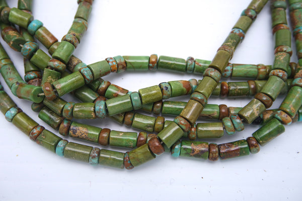 Southwestern Green Turquoise 6 Strand Necklace with Sterling Beads