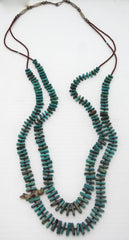 Southwestern Turquoise and Silver Two Strand Necklace with Heishi