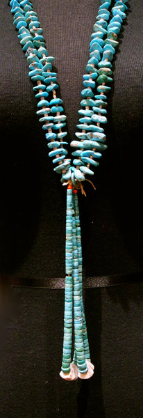 Older Navajo Turquoise Tab and Heishi Necklace with Jocla
