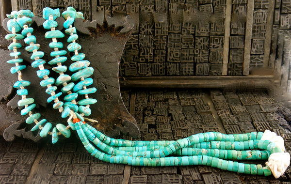 Older Navajo Turquoise Tab and Heishi Necklace with Jocla