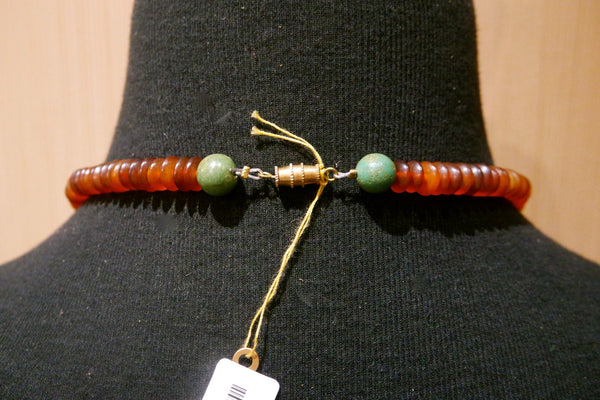 Chinese Turquoise Necklace with Carved Turtle Fetishes and Amber Beads